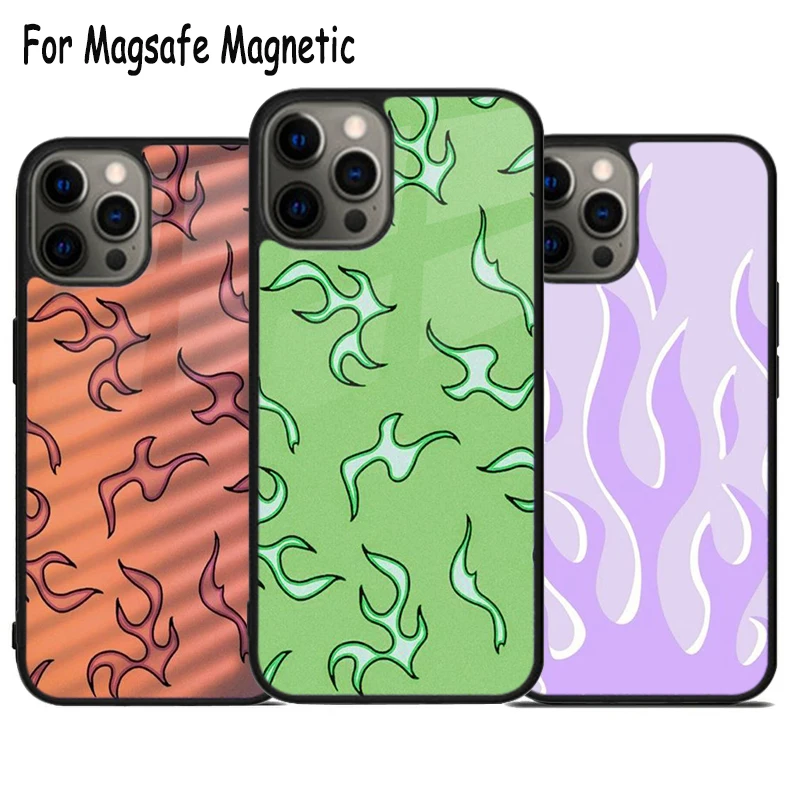 Модный дизайнерский чехол Magsafe с рисунком пламени и беспроводной зарядкой для
