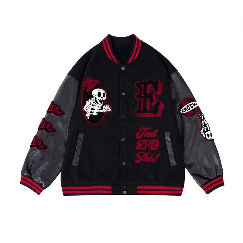 

2023 New American Streetwear Retro Hip Hop Skull Embroidered Jacket Men and Women Y2K Jacket Punk Rock Fashion Loose Top Jacket