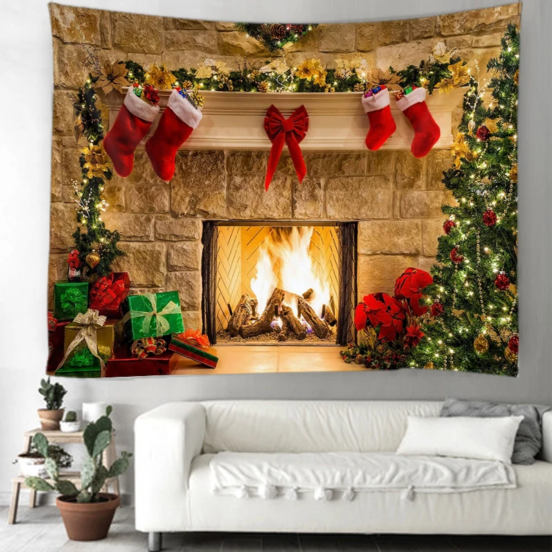 

Christmas Tapestry Christmas Background Wall Mounted Tapestry Fireplace Christmas Red Socks Tapestry Room Bedroom Home Decor