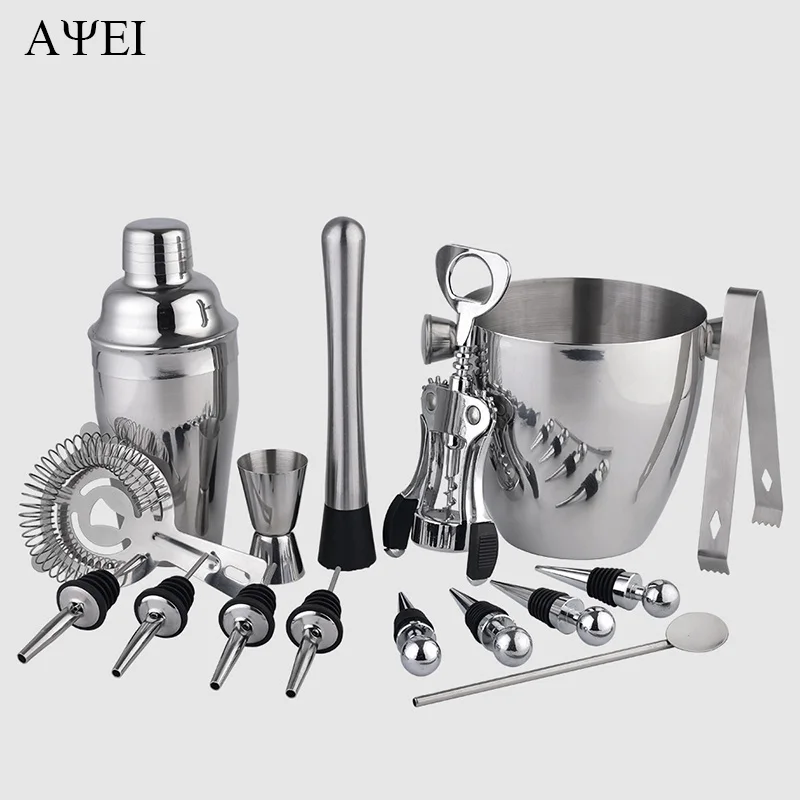 

4-17 Pcs/set 600ml 750ml Stainless Steel Cocktail Shaker Mixer Drink Bartender Browser Kit Bars Set Tools With Wine Rack Stand