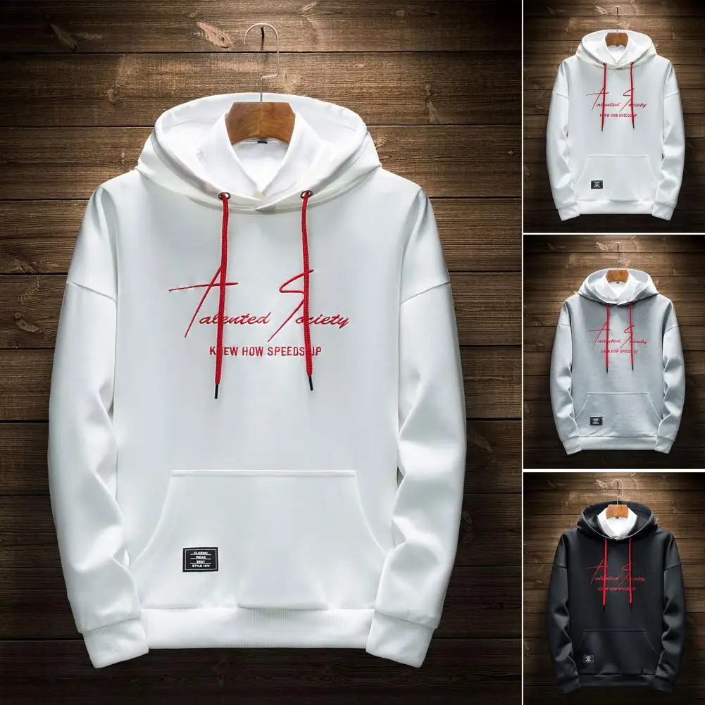 

Однотонная мужская Осенняя толстовка с буквенным принтом, свободная шапка с капюшоном, уличная одежда с длинными рукавами, теплая зимняя то...