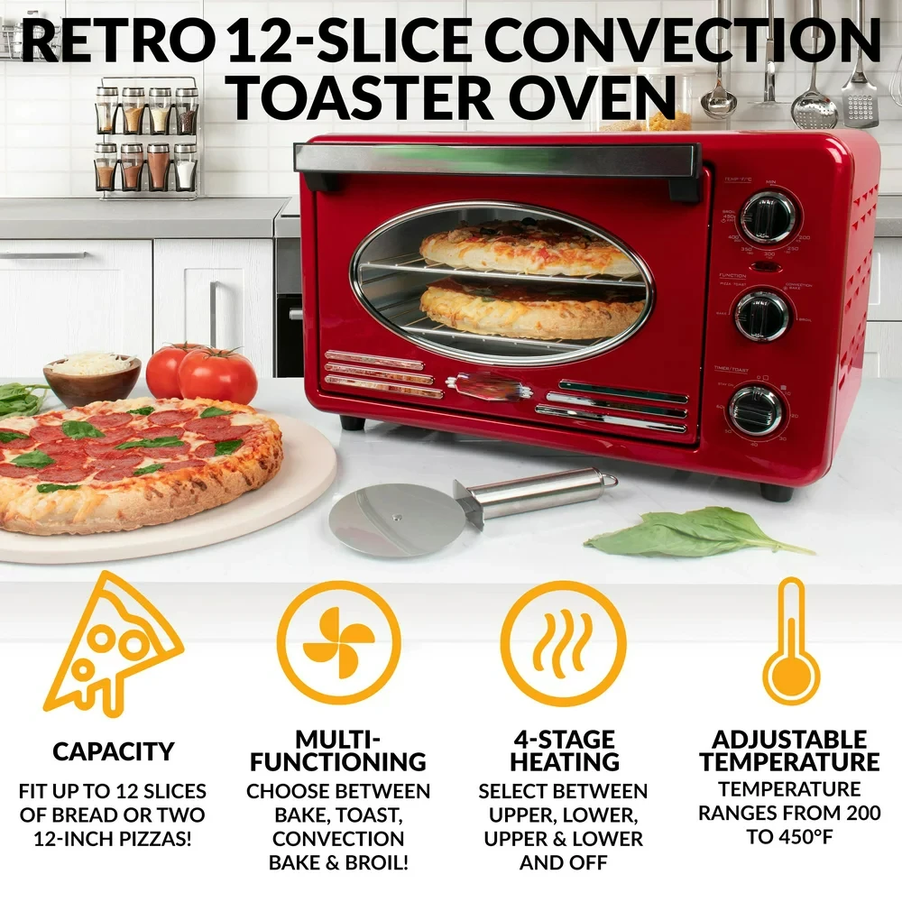 

Large-Capacity 0.7-Cu. Ft. Capacity Multi-Functioning Retro Convection Toaster Oven, Retro Red