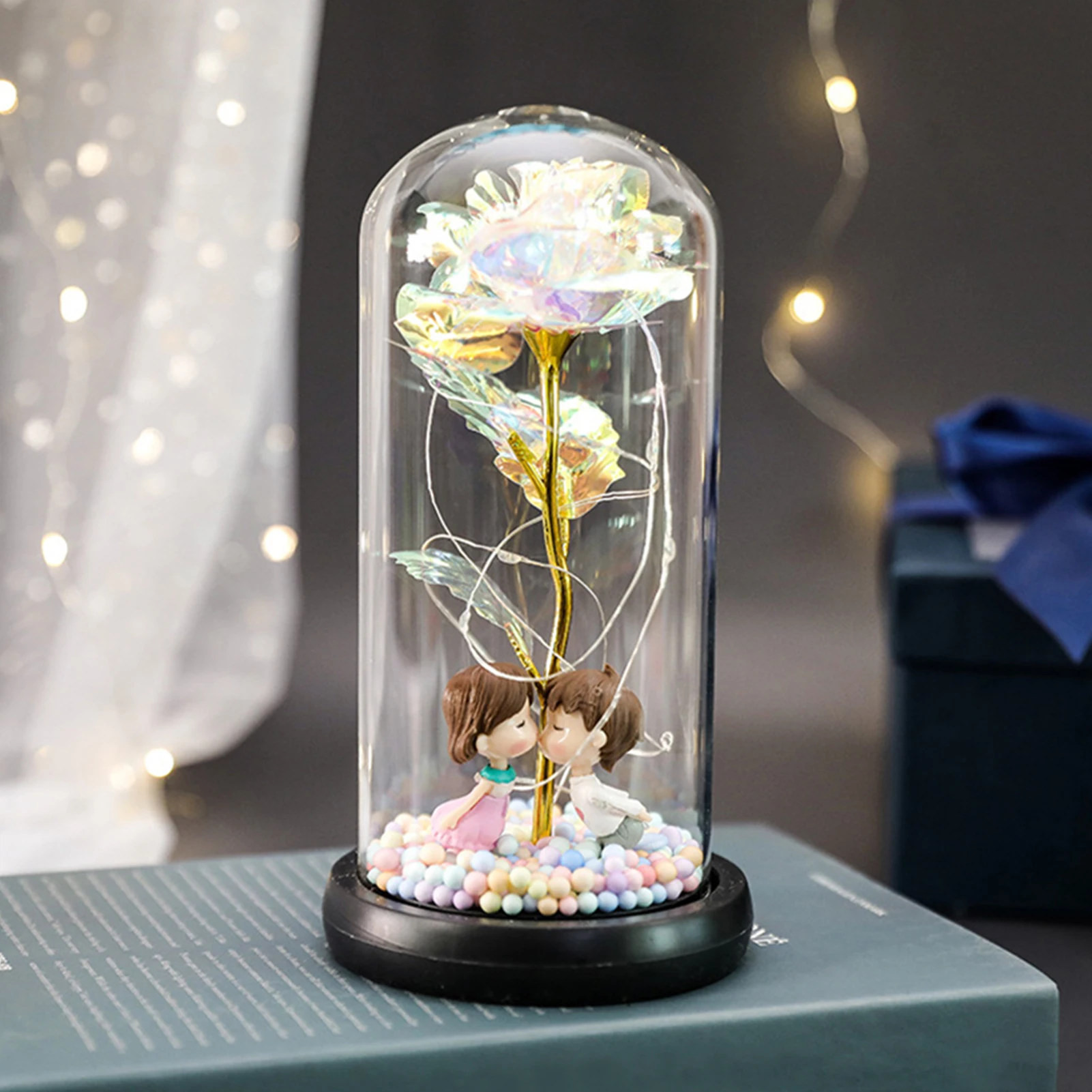 

Creative Valentine's Day Girlfriend's and Mother's Gift Led Galaxy Crystal Light Rose Colorful Artificial Flowers Wedding Decor