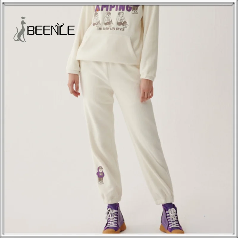 

BEENLE 2021 Autumn Winter New Women's Soft Waxy Furry Bear Elastic Waist Sweatpants Warm Casual Trousers