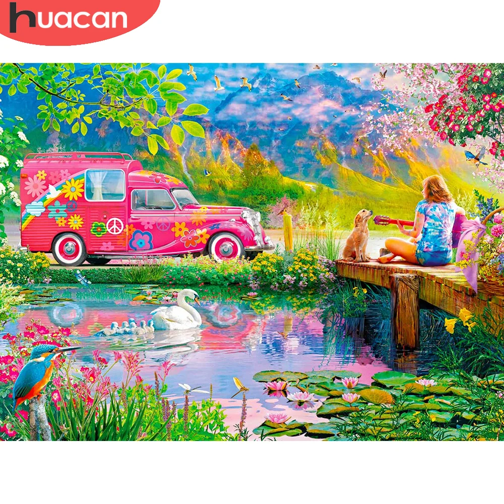 

Алмазная 5d картина HUACAN, полноразмерная мозаика «сделай сам» с вышивкой в виде собак, ручная работа, домашний декор