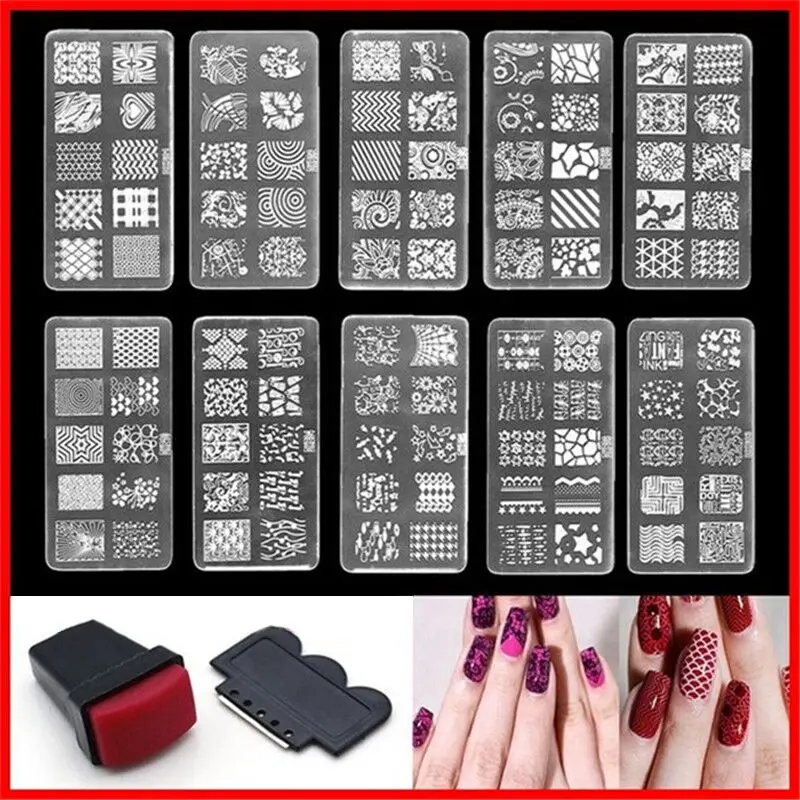 

1 набор прямоугольный шаблон для стемпинга ногтей отрицательный штамп для ногтей для самостоятельного дизайна ногтей набор пластин для ман...