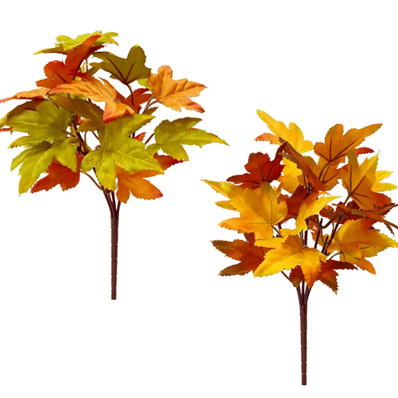 Artificial Maple Leaf Branch Artifici Flower For Wed Decor Fake Outdoor Bush Halloween Thanksgiving Home Decor Plastic Plants