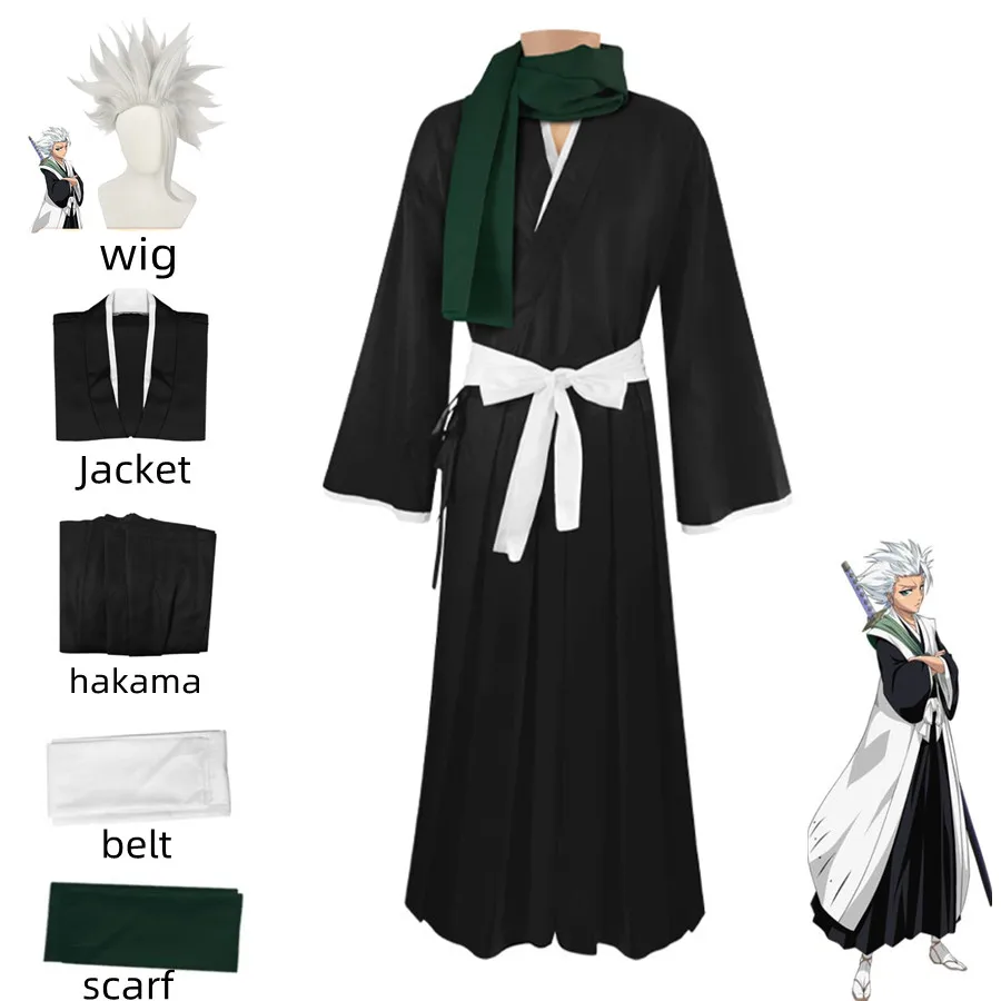 

Hitsugaya Toushirou Bleach Anime Cosplay Costume Captain Of The Tenth Division Jacket Hakama Wig Belt Scarf Man Aldult Kimono