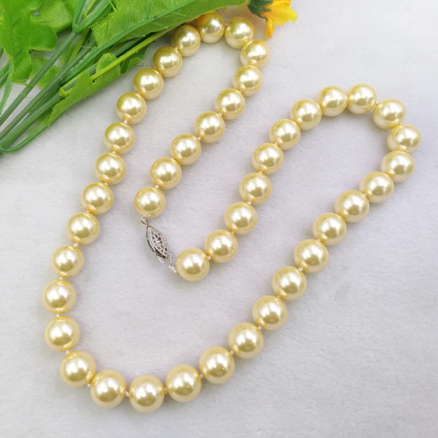 DIY 12mm Gold Color South Sea Shell Pearl Necklace 18inches