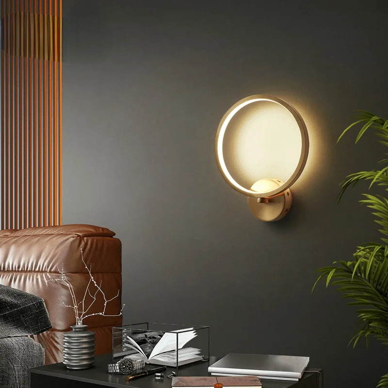 Modern Round Gold Wall Lamp LED Lights For Bedroom Living Room TV Background Aisle Home Lighting Fixtures