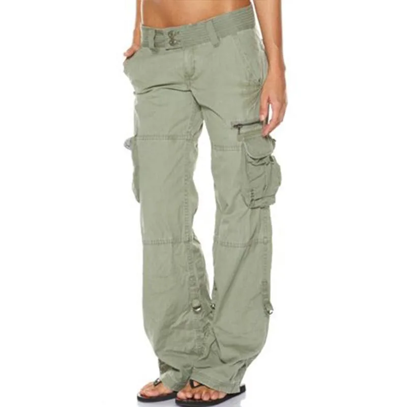 

Vintage Wide-leg Pants Women's Cargo Trousers with Multi-pocket Casual Loose Straight Multi Color Women Cargo Pants