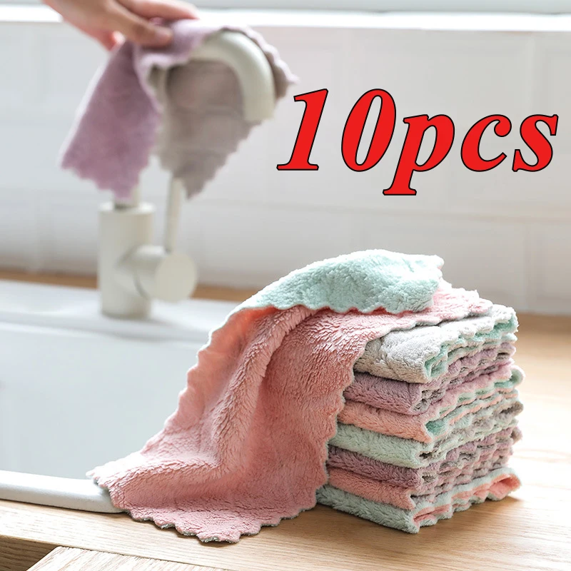 

10pcs Super Absorbent Microfiber Kitchen Dish Cloth High-efficiency Tableware Household Cleaning Towel Kitchen Tools Gadgets