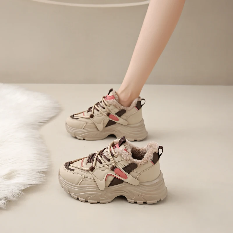 CRLAYDK зимние массивные кроссовки на меховой подкладке для женщин модная теплая