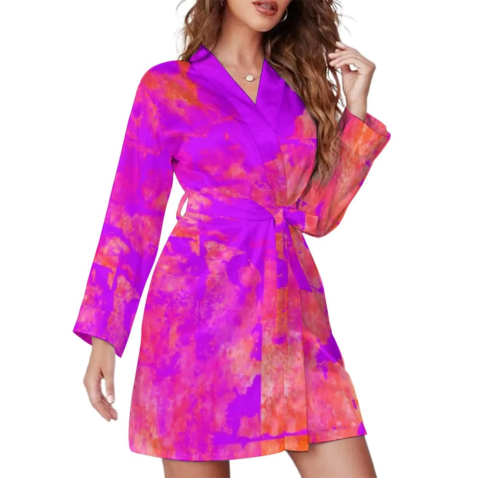 

Brush Print Pajama Robe Abstract Vintage Long Sleeves Bedroom Pajamas Robes Women V Neck Sexy Bathrobe Autumn Custom Dresses