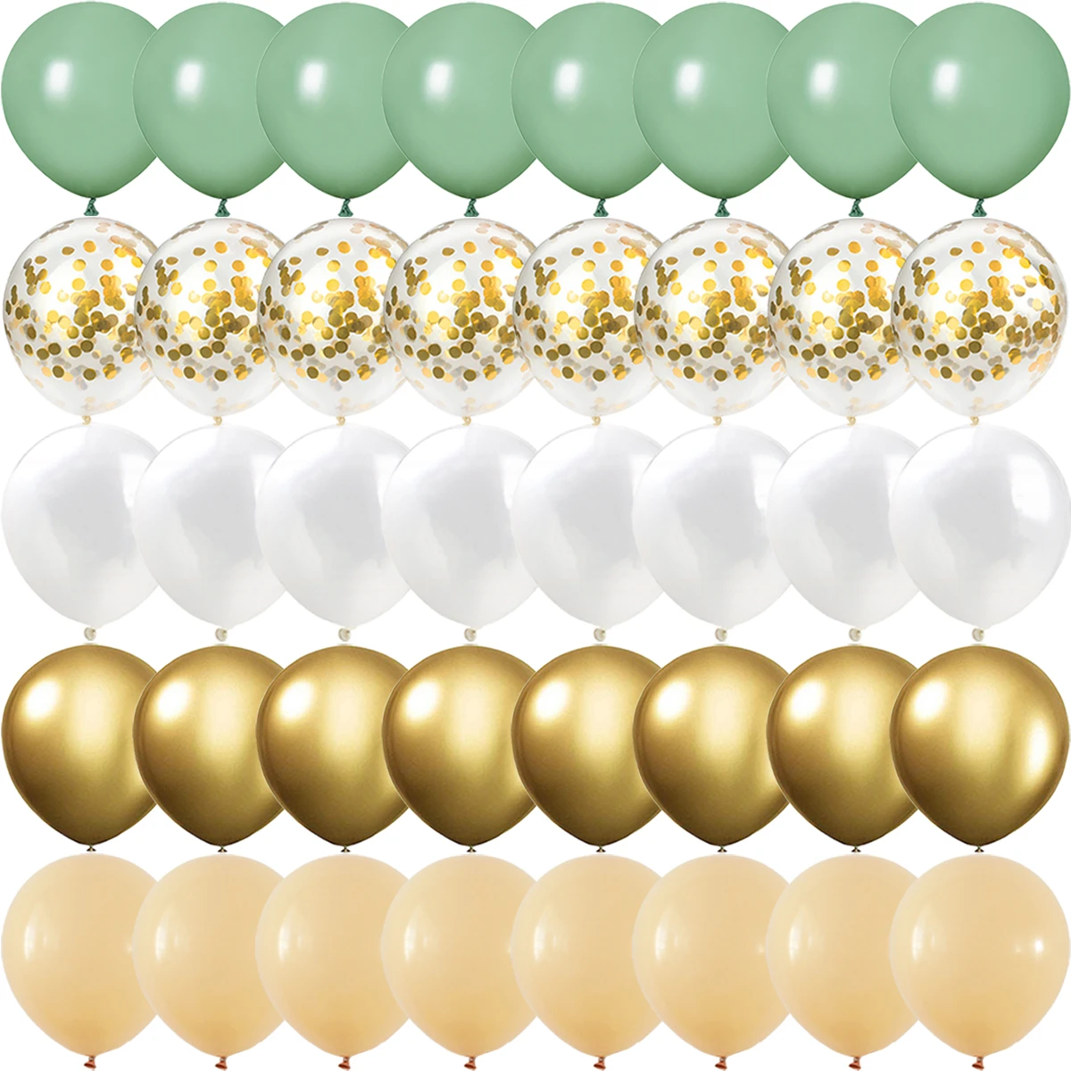 

40 золотых, белых, шалфейных латексных шаров с конфетти Globos