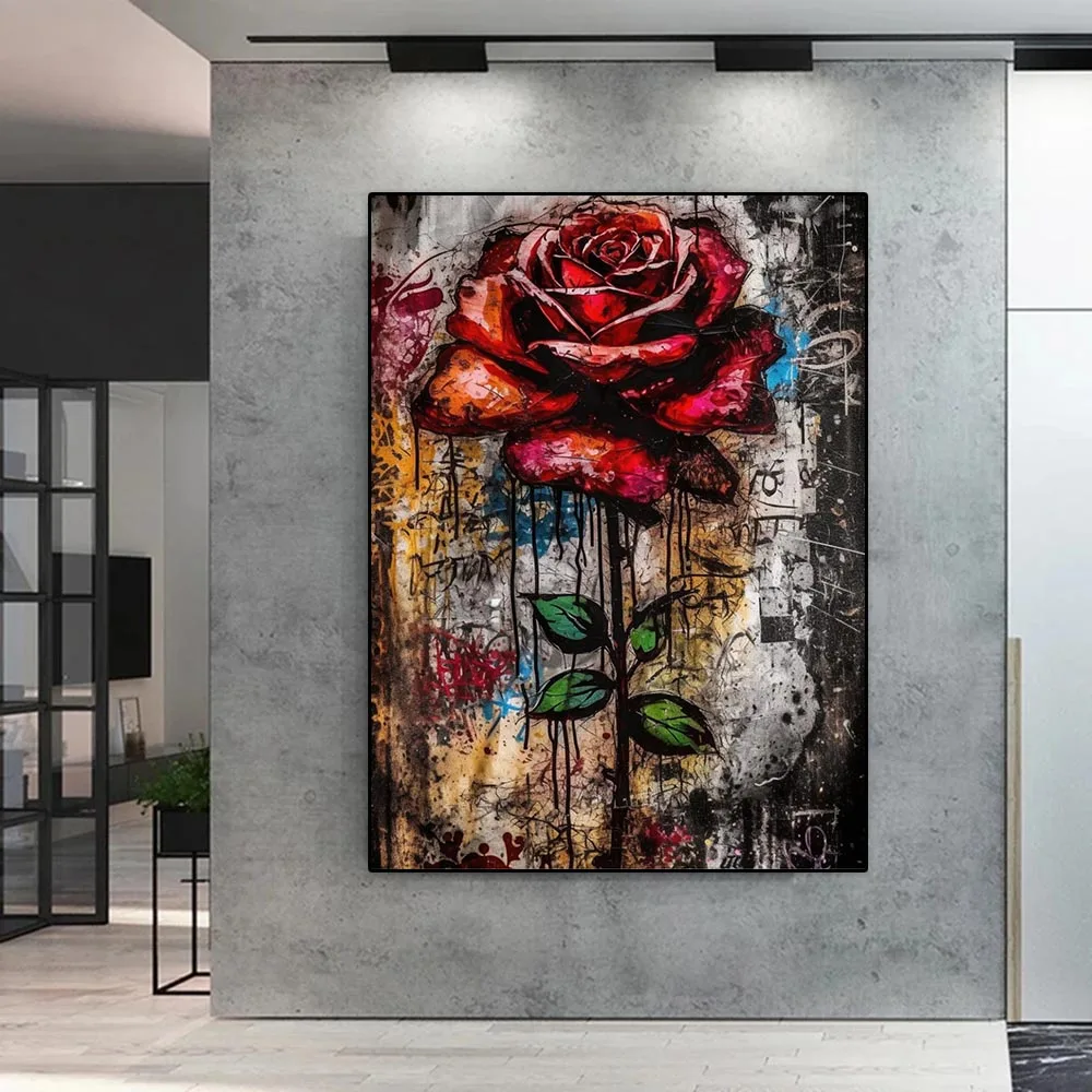 Красная Роза Домашний Декор Холст Картина Граффити Настенное Искусство