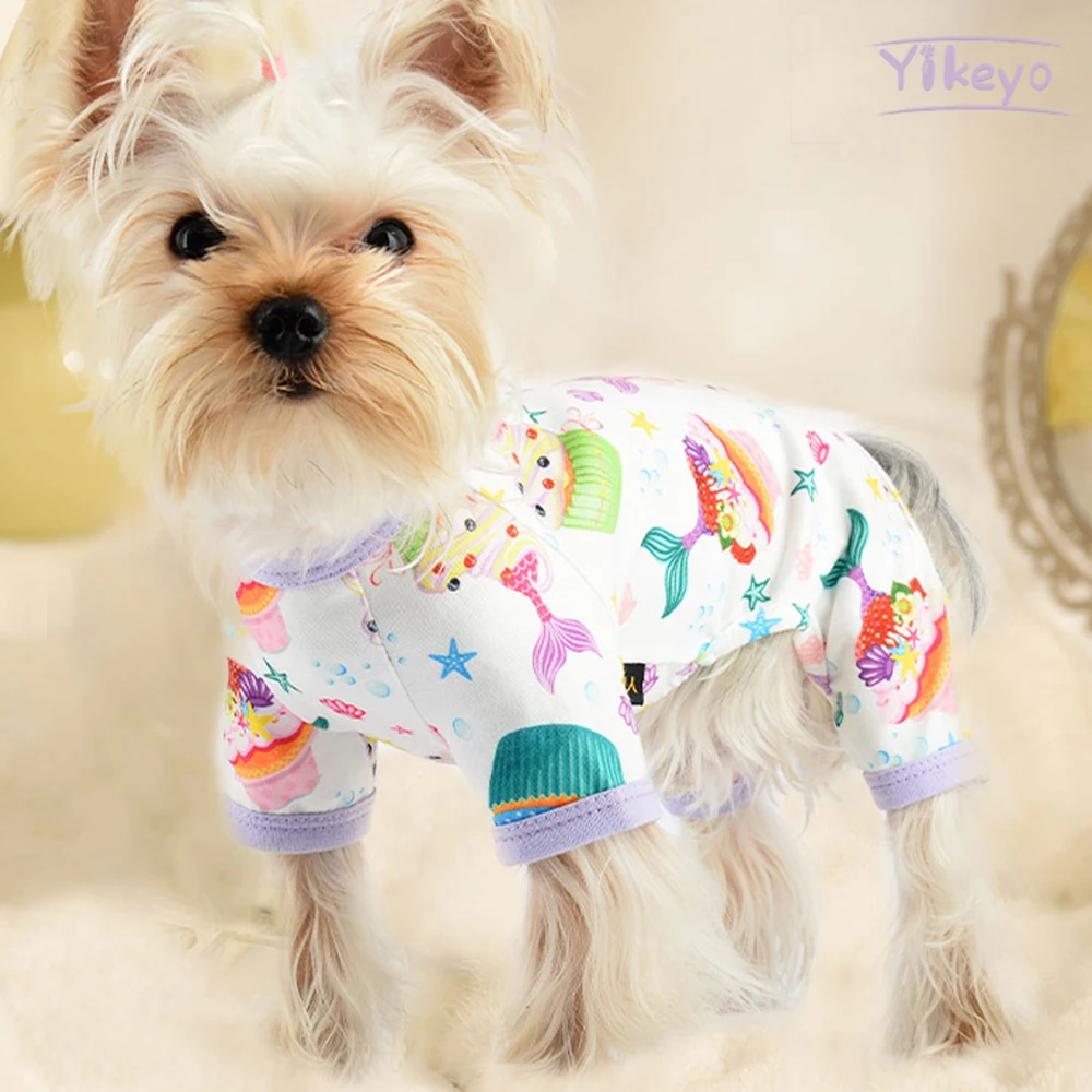 

Spring Summer Pet Dog Soft Clothes Breathable Cuffs Restrained Cup Cake Cute Print Small Medium Large Costume Purple