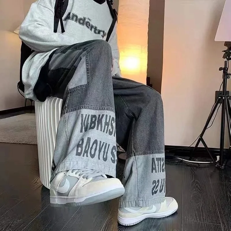 YIHANKE Black Jeans Men Men's Loose Straight Tube Thin Fashion Brand Couples with The Same Pants Wide Leg Pants Super Wide Jeans