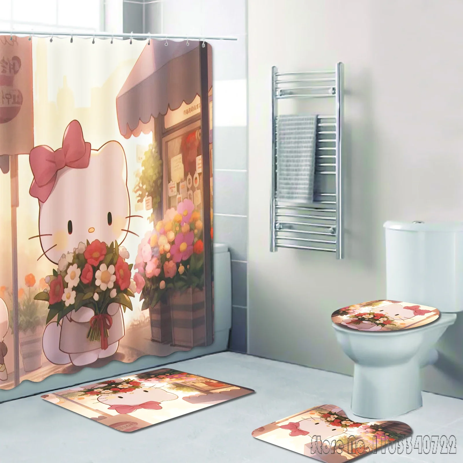 Sanrio Hello Kitty мультяшный набор занавесок для душа ванной 4 шт. с крючками