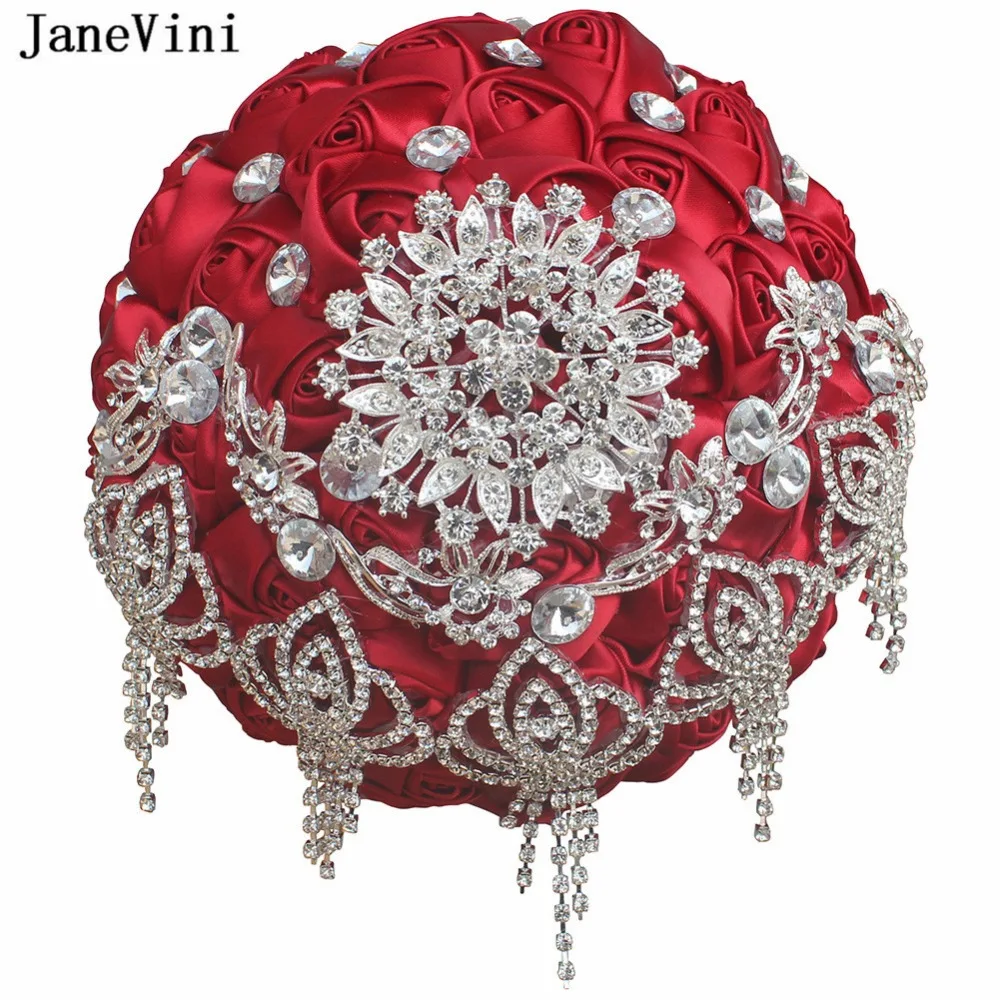 

Романтический свадебный букет из красных цветов, искусственный кристалл из бисера, атласный букет роз, свадебные аксессуары, Ramo Boda