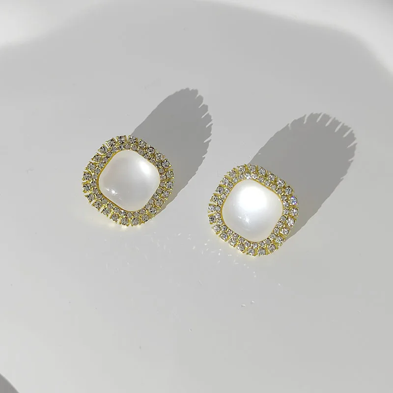 

Shiny Square Zircon Stud Earrings for Women Girls Exquisite Opal Geometric Rectangle Earrings Korean Wedding Jewelry Brincos