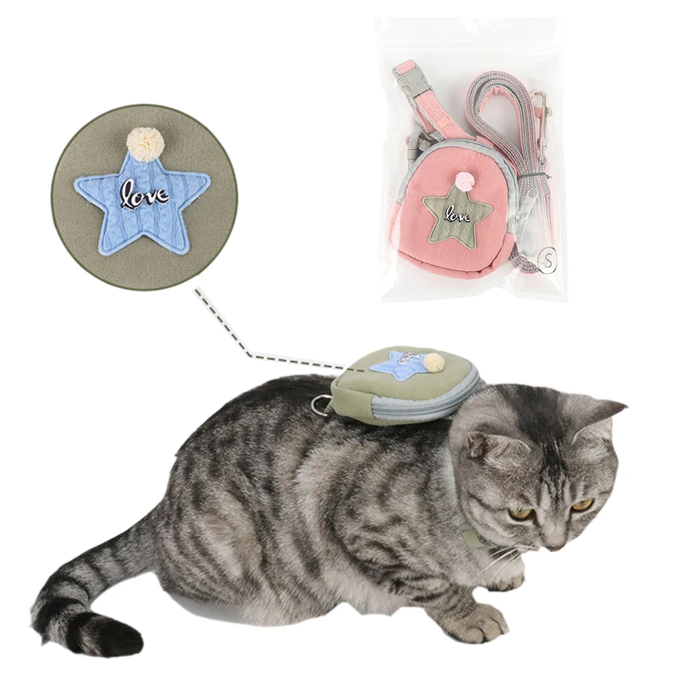 

Cat Harness With Leash Set Luxury Pull Bag Pet Adjustable Running Collar Lead Safety Fashion Cat Small Medium Dogs Backpack