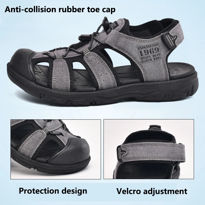 JIEMIAO Summer Men's Sandals Cow Suede Leather Men Casual Shoes Outdoor Men Beach Sandals Lightweight Non-slip Roman Shoes