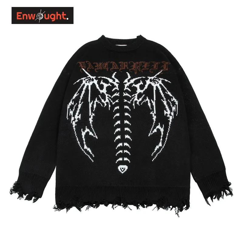 

Demon Graphic Sweaters Oversize Harajuku Vintage Knitted Sweater Hip Hop Streetwear Fashion Retro Pullover Winter Men's Clothing