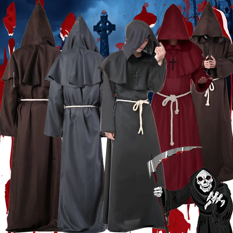 

Костюм волшебника для косплея, костюм для косплея на Хэллоуин, средневековый костюм с капюшоном, монах, фриара, одежда, одежда для христианской тематики