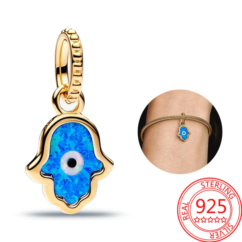 

Original Opalescent Blue Hamsa Hand Dangle Charm Fit Pandora Bracelet Women Fashion 925 Sterling Silver Jewelry Pendant Gift