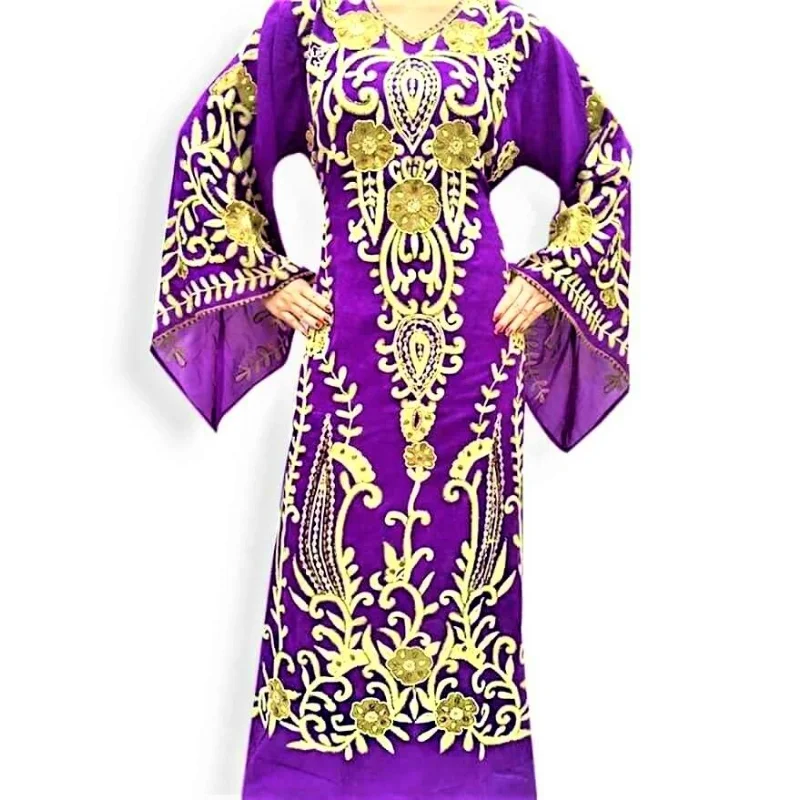 

Purple Morocon Ari Embrodery Dubai Kaftan Farasha Abaya Caftan European and American Fashion Trends