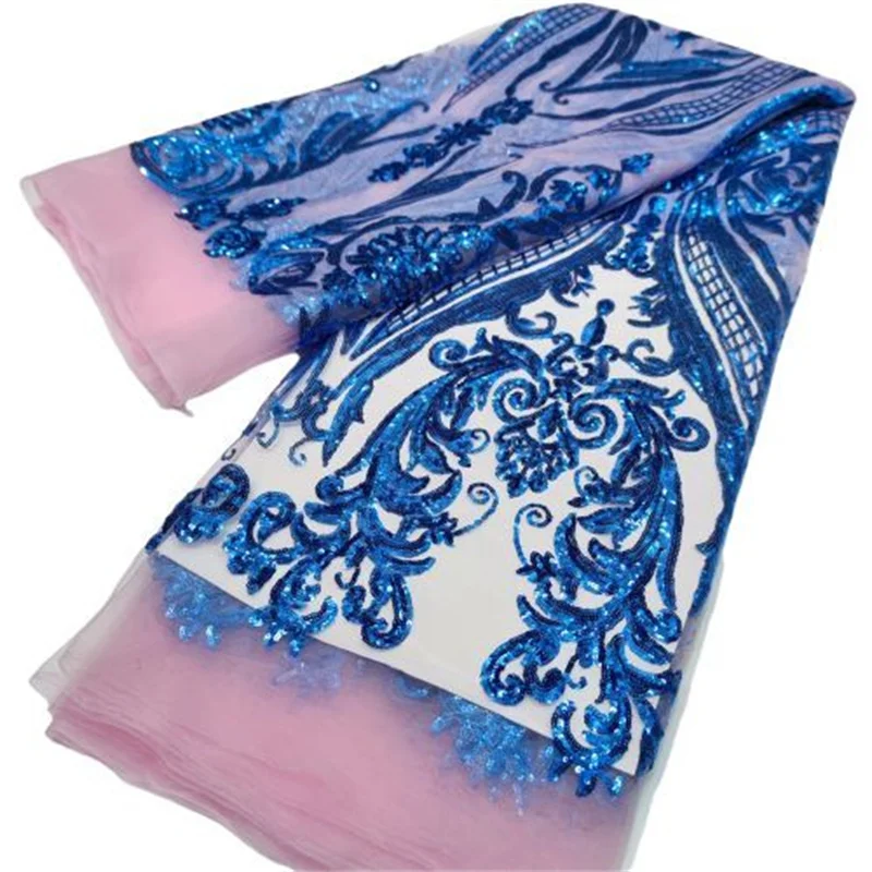 

French Tulle Mesh Lace Fabric Blue High Quality African Cord Lace Fabric Nigeria Net Lace Fabrics For Wedding Dress Party