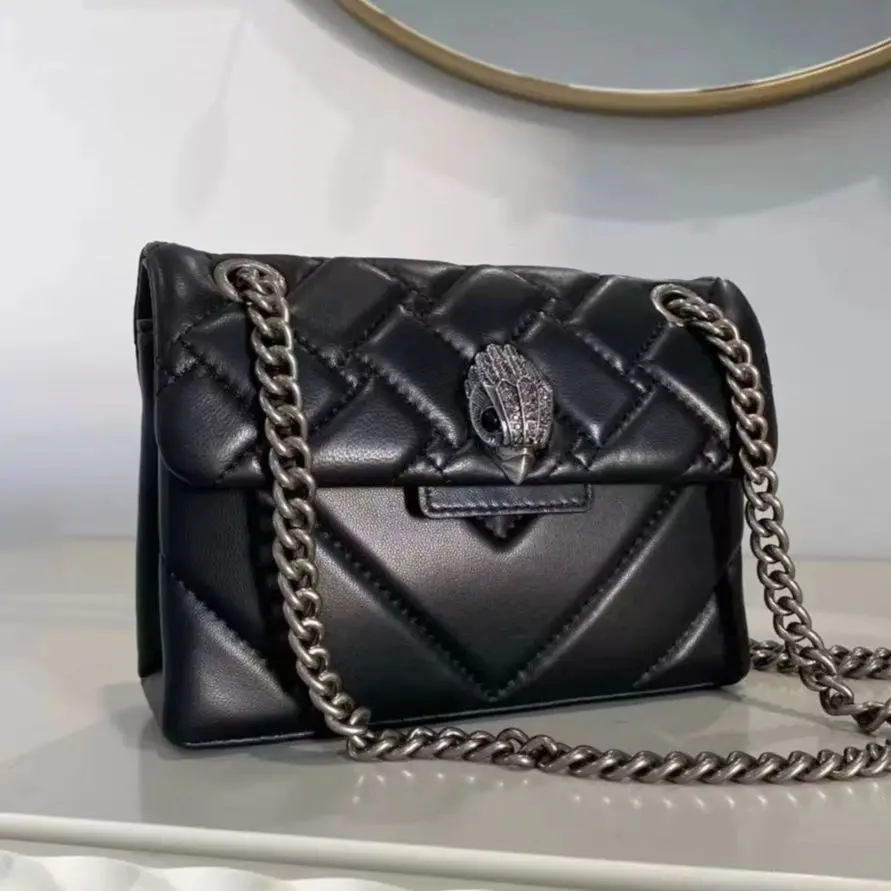 Kurt G London Luxury Design Genuine Leather Chain Bag One-shoulder Crossbody Solid Color With Rhombus Pattern Messenger Handbag