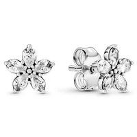 authentic 925 sterling silver sparkling flower snowflake with crystal stud earrings for women wedding gift pandora jewelry