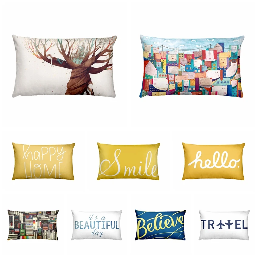 

British Art Digital Print Waist Pillowcase Hello Smile Home Pillow Decoration Almofadas Decorativas Para Sofa Throw Pillow 50*30