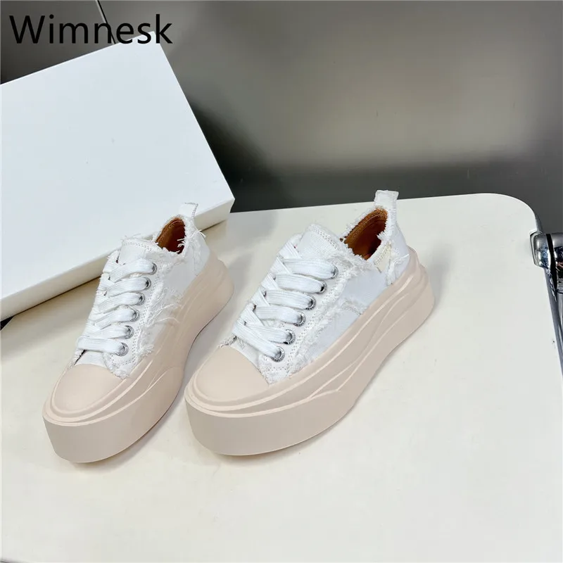 

Женские парусиновые туфли, кроссовки на плоской толстой подошве, на платформе, с круглым носком, на шнуровке, обувь для отдыха, новинка весны 2023