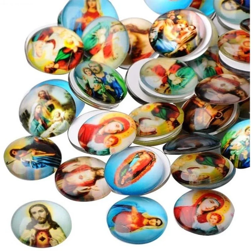 

100 Pcs 25mm Printed Glass Cabochons, Flatback Dome Cabochons, Mosaic Tile for Photo Pendant Making Jewelry, Jesus & Our Lady