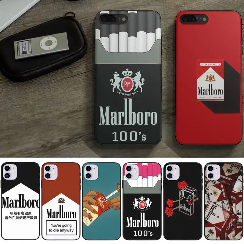 

M-Marlboros Phone Case Shockproof Case Soft For Iphone 6 6s 7 8 Plus Xr X Xs 11 12 13 Mini Pro Max Black Silicone Case