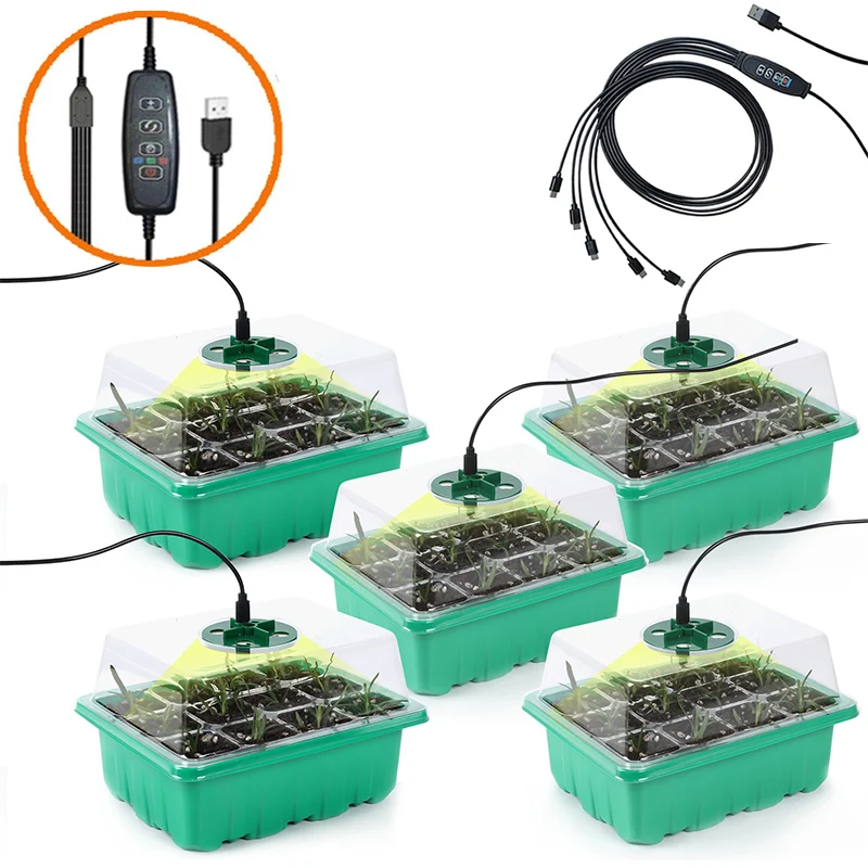 

Full Spectrum LED Grow Light with Seedling Tray Plant Seed Starter Trays Greenhouse Growing Trays with Holes 12 Cell Per Tray