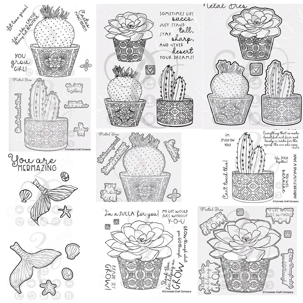 

Cactus Flower Potted Plant Cutting Dies Stamps Scrapbook Diary Decoration Embossing Template Diy Greeting Card Handmade 2023 New