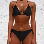 Купальник-бикини женский однотонный, пикантный бразильский комплект для плавания с бюстгальтером пуш-ап, комплект из двух предметов, пляжная одежда