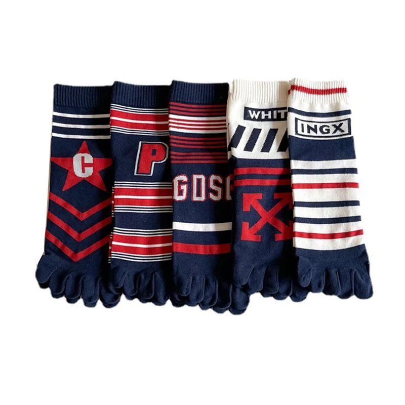 5 Pairs Man Short Five Finger Socks Pure Cotton Solid Business Striped Standard Breathable Socks With Separate Toes Hot Sell