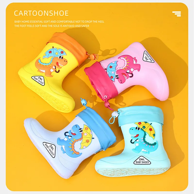 Cute Cartoon Dinosaur Children Rain Shoes for Boys Girls Waterproof EVA Rubber Non Slip Toddler Kids Waterproof Rain Boots