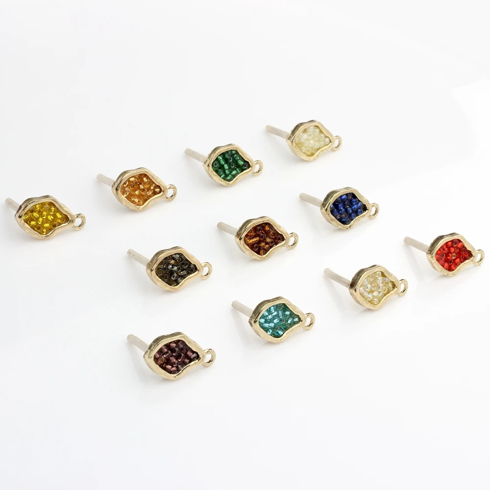 

Zinc Alloy Geometric Inlaid Color Beads Simple Base Earrings Connector 6PCS For DIY Fashion Earrings Making Finding Accessories