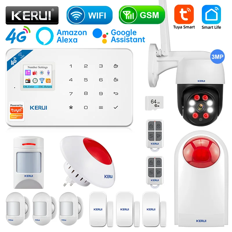 

KERUI W184 Security Protection GSM 4G WIFI Tuya APP 1.7 inches Smart Home alarms for home Anti Theft Alarm Package 6 Languages