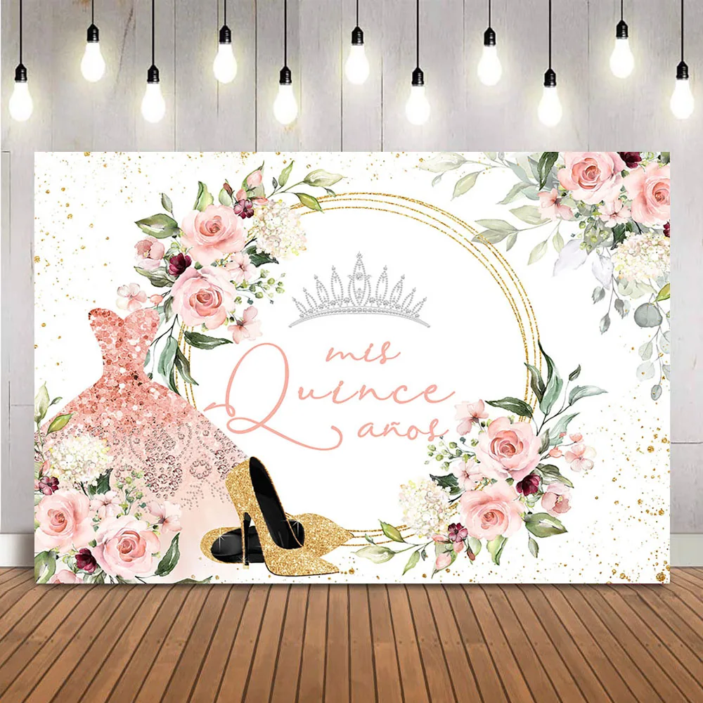 День рождения Mis Quince 15 лет, украшения для вечеринки для девочки, принцессы, розовый цветочный фон для фотобудки, реквизит для бара Mitzvah Quinceañera День рождения Mis Quince 15 лет, украшения для вечеринки для девочки, принцессы, розовый цветочный фон для фотобудки, реквизит для бара Mitzvah Quinceañera