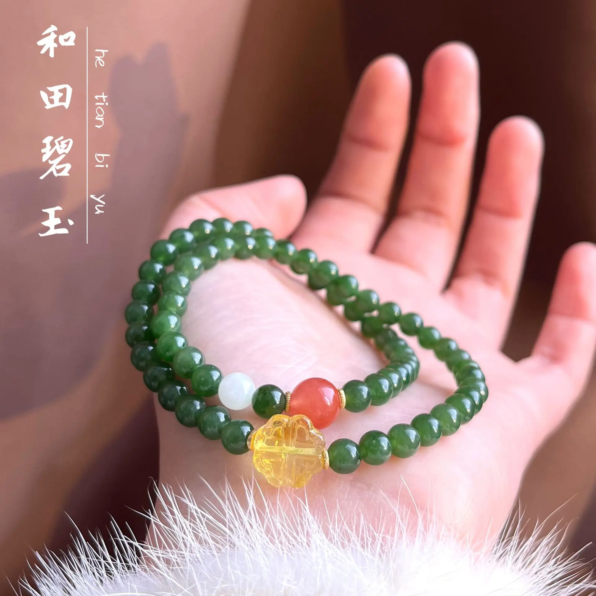 Женский двойной браслет из нефрита Ювелирное Украшение в китайском стиле с