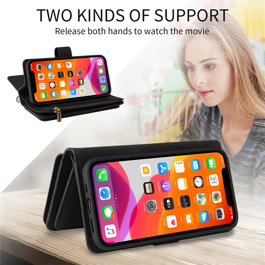 For Motorola Moto E7 Power  Zipper Multi Card Slot Leather Case for Moto E7i Power Flip Wallet Case for Moto E7 E 7 Power Cover