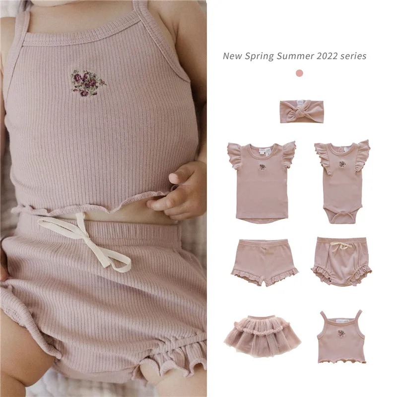 

EnkeliBB Baby Girl Beautiful Summer Clothes Sets Toddler Girl Pink Cotton Tshirt and Bloomers Sets Kids Girl Brand Outfits