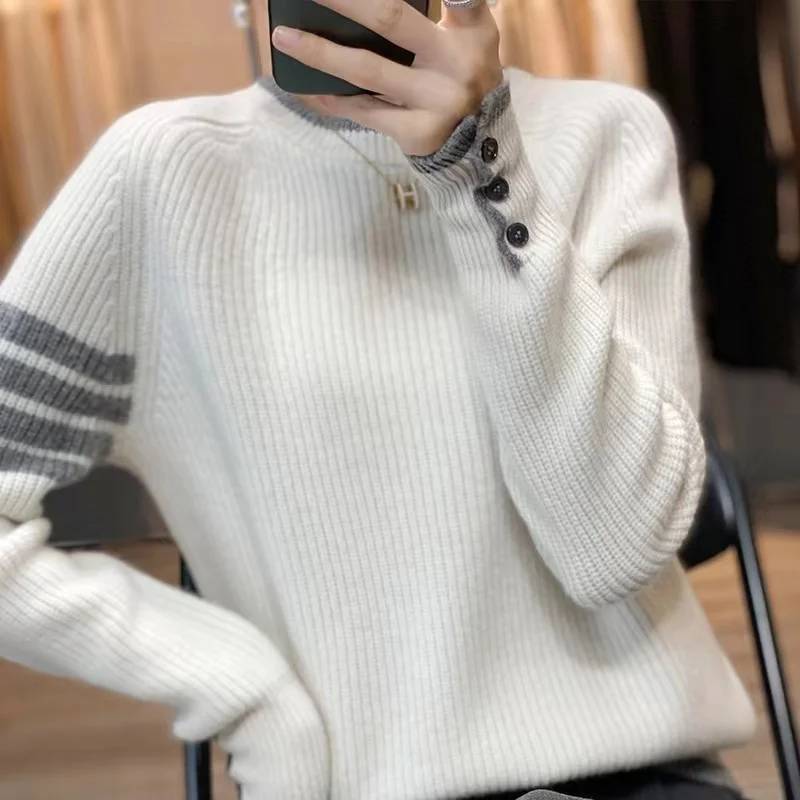 2022 autumn and winter new wool sweater women's low round neck long sleeve raglan sweater casual knitted top bottoming shirt